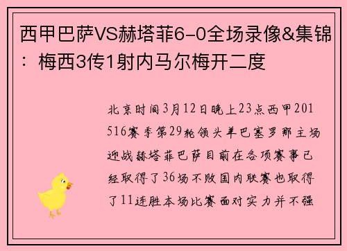 西甲巴萨VS赫塔菲6-0全场录像&集锦：梅西3传1射内马尔梅开二度